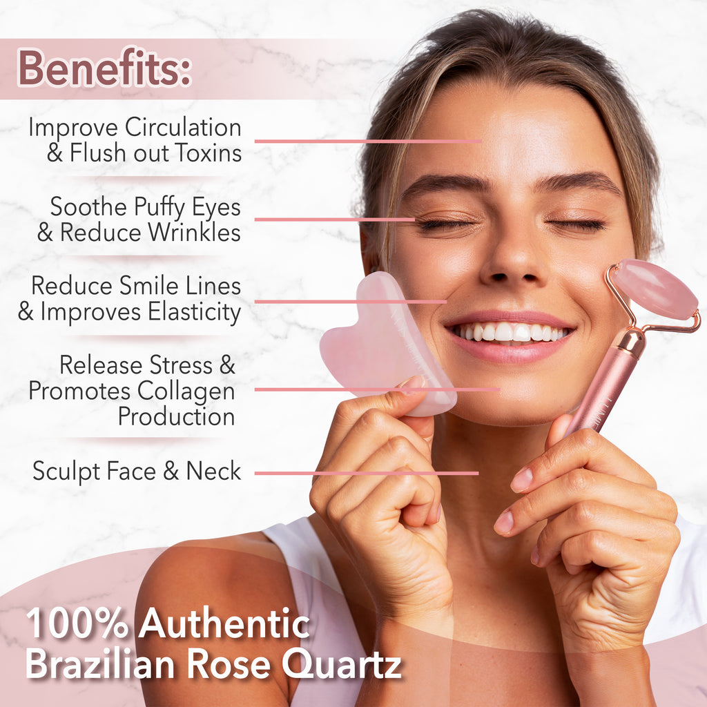 Facial Beauty Roller & Rose Quartz Gua Sha Set