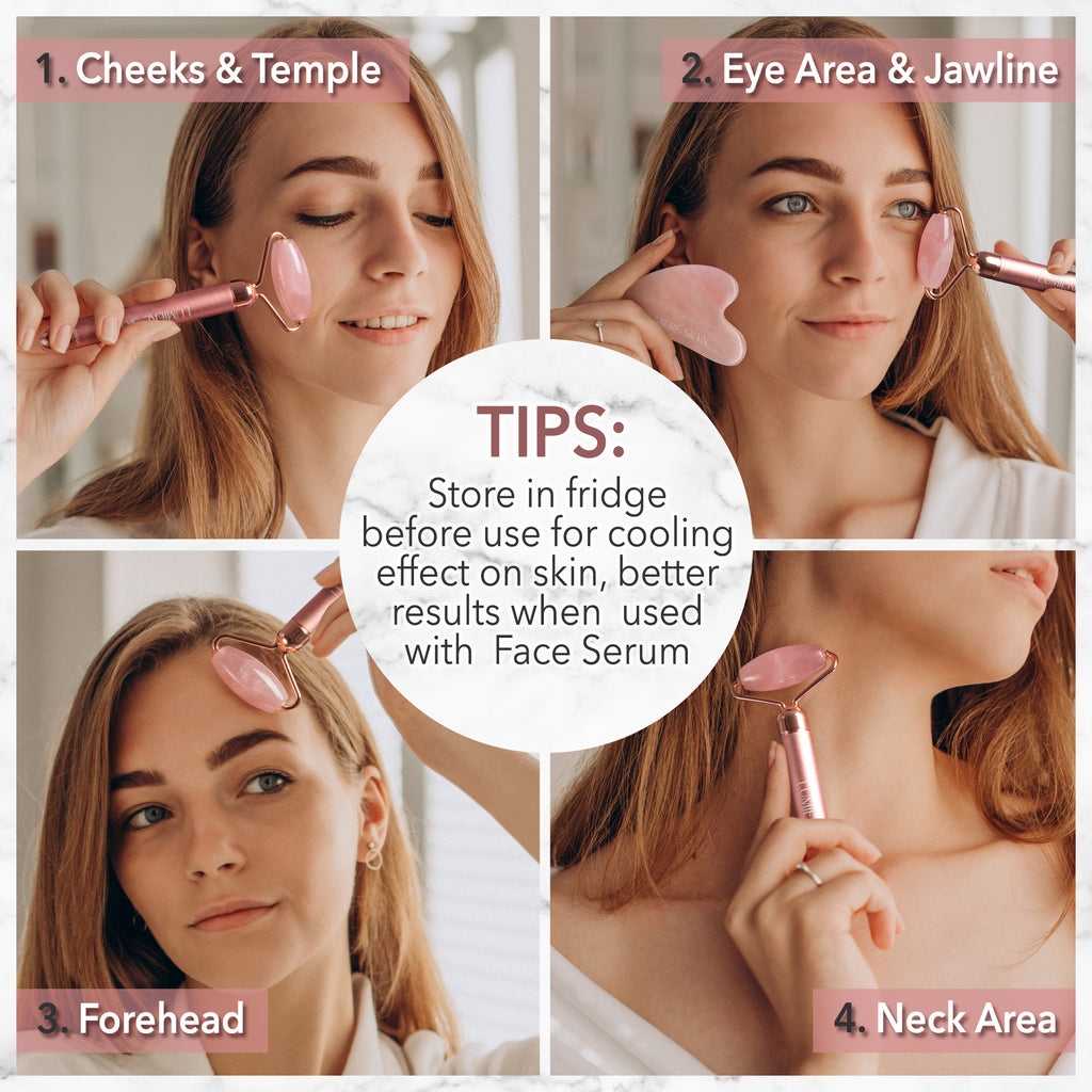 Facial Beauty Roller & Rose Quartz Gua Sha Set
