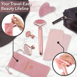 Facial Beauty Roller & Rose Quartz Gua Sha Set