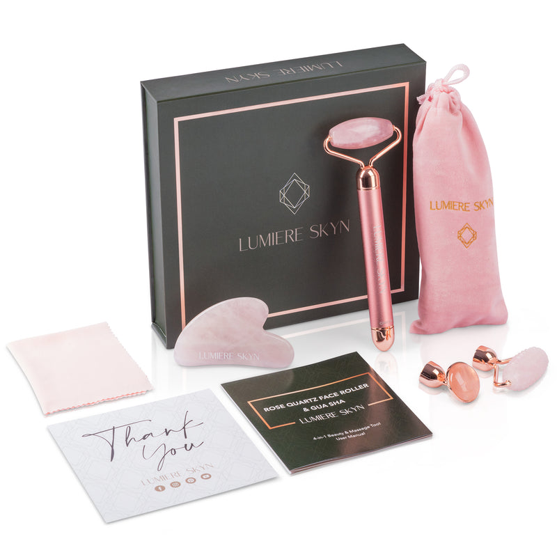 Facial Beauty Roller & Rose Quartz Gua Sha Set